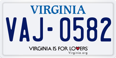 VA license plate VAJ0582