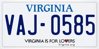 VA license plate VAJ0585