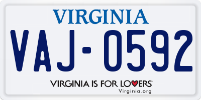 VA license plate VAJ0592
