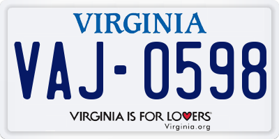 VA license plate VAJ0598