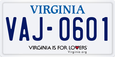 VA license plate VAJ0601