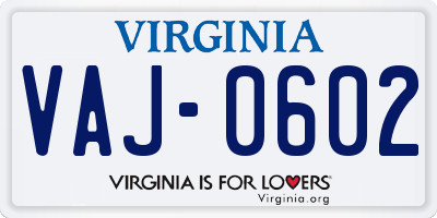 VA license plate VAJ0602