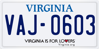 VA license plate VAJ0603
