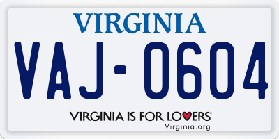 VA license plate VAJ0604
