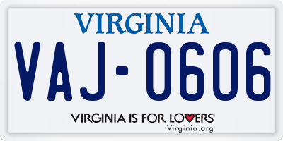 VA license plate VAJ0606