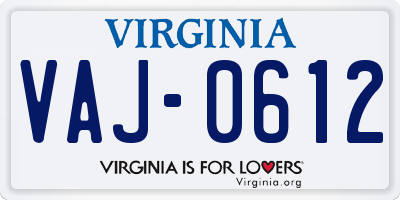 VA license plate VAJ0612