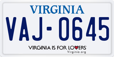 VA license plate VAJ0645