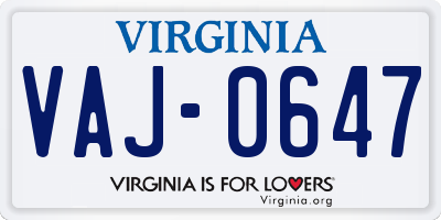 VA license plate VAJ0647