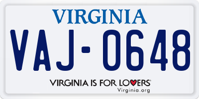 VA license plate VAJ0648