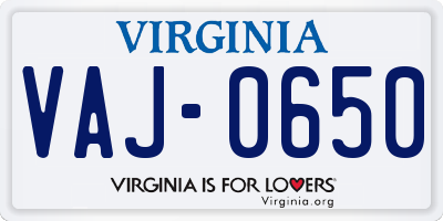 VA license plate VAJ0650