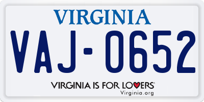 VA license plate VAJ0652