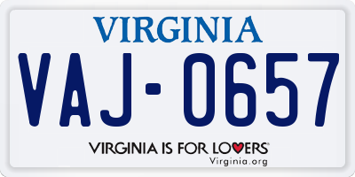 VA license plate VAJ0657
