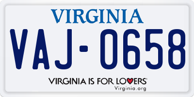 VA license plate VAJ0658