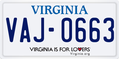 VA license plate VAJ0663