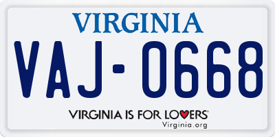 VA license plate VAJ0668
