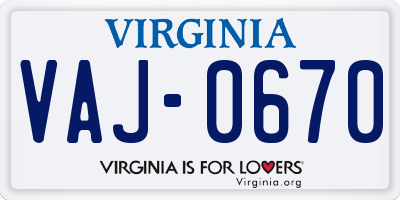 VA license plate VAJ0670