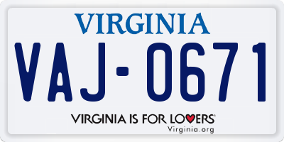 VA license plate VAJ0671