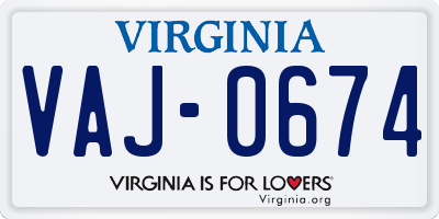 VA license plate VAJ0674