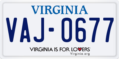 VA license plate VAJ0677