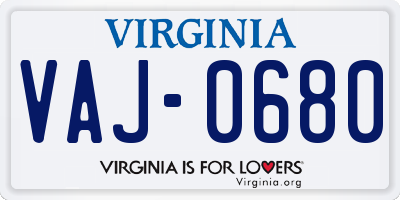 VA license plate VAJ0680
