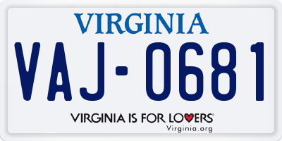 VA license plate VAJ0681