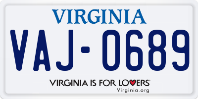 VA license plate VAJ0689