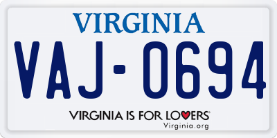 VA license plate VAJ0694