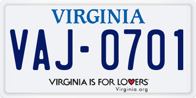 VA license plate VAJ0701