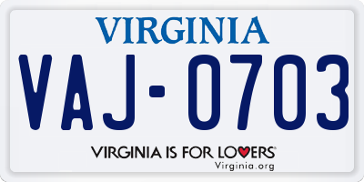 VA license plate VAJ0703