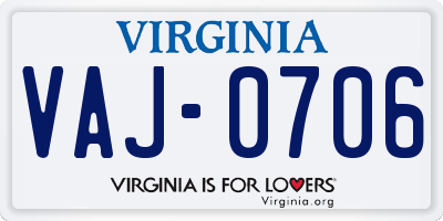 VA license plate VAJ0706