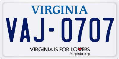 VA license plate VAJ0707