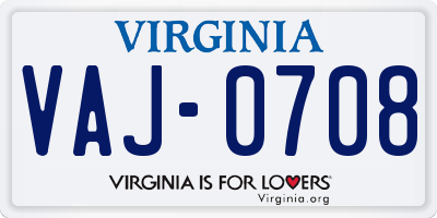 VA license plate VAJ0708