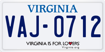 VA license plate VAJ0712