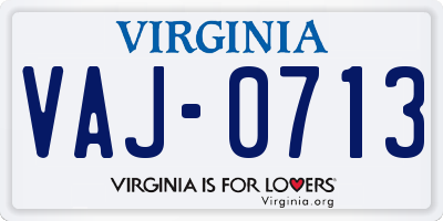 VA license plate VAJ0713