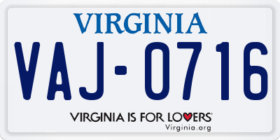VA license plate VAJ0716