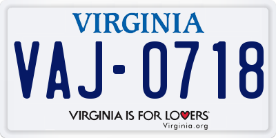 VA license plate VAJ0718
