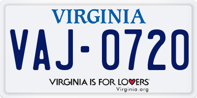 VA license plate VAJ0720