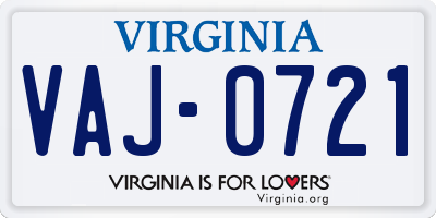 VA license plate VAJ0721