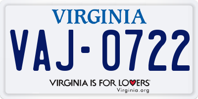 VA license plate VAJ0722