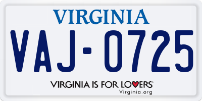 VA license plate VAJ0725
