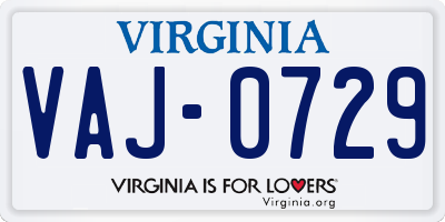 VA license plate VAJ0729