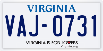 VA license plate VAJ0731