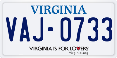 VA license plate VAJ0733