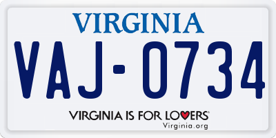 VA license plate VAJ0734