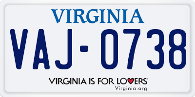 VA license plate VAJ0738