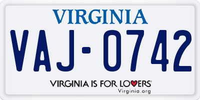 VA license plate VAJ0742
