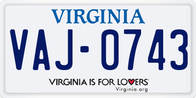 VA license plate VAJ0743
