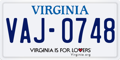 VA license plate VAJ0748
