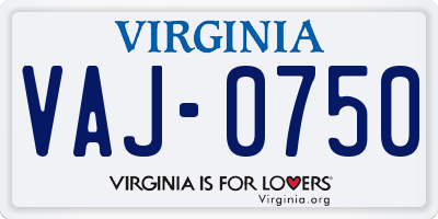 VA license plate VAJ0750