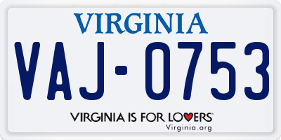 VA license plate VAJ0753